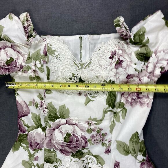 Scott McClintock Vintage Midi Dress Sz 14 Floral Cottage Core Off Shoulder Lace - Picture 10 of 16